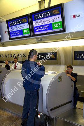 The TACA airlines ticket counter at the Mexico City International Airport in Mexico City, Mexico.
