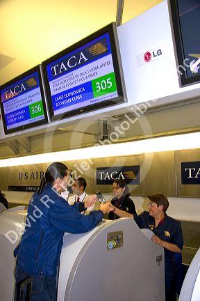 The TACA airlines ticket counter at the Mexico City International Airport in Mexico City, Mexico.