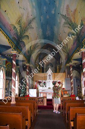 The painted interior of Saint Benedict Catholic Church located in Captin Cook on the Big Island of Hawaii.