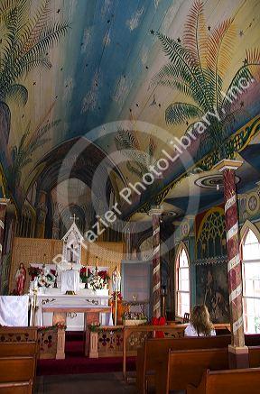 The painted interior of Saint Benedict Catholic Church located in Captin Cook on the Big Island of Hawaii.
