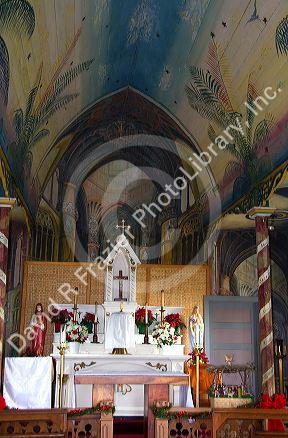 The painted interior of Saint Benedict Catholic Church located in Captin Cook on the Big Island of Hawaii.
