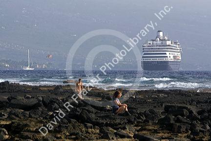 Cruise ship off the coast of the Big Island of Hawaii.