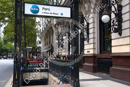 Buenos Aires Metro entrance at Plaza de Mayo in Argentina.