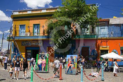 Colorful buildings on the Caminito in the La Boca barrio in Buenos Aires, Argentina.