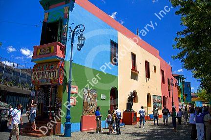 Colorful buildings on the Caminito in the La Boca barrio of Buenos Aires, Argentina.
