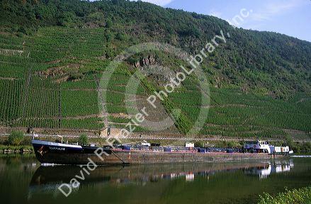 River barge on the Upper Rhine near Loreley, Germany.