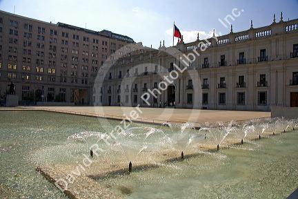 Plaza de la Ciudadania, with the southern facade of La Moneda Palace in Santiago, Chile.