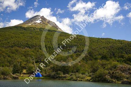 Tent camping in the Tierra del Fuego National Park, Argentina.