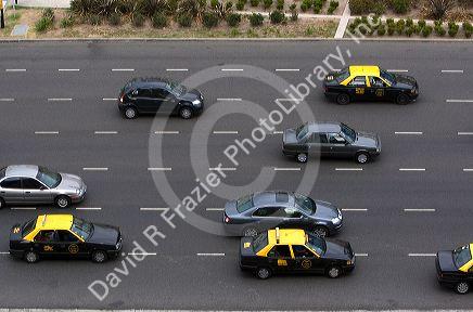 Traffic on Ninth of July Avenue in Buenos Aires, Argentina.