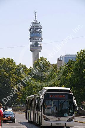 Articulated bus is part of the Transantiago public transport system in Santiago, Chile.
