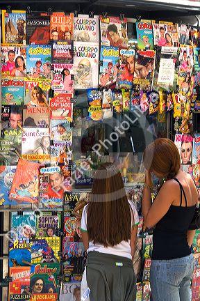 Kiosk selling magazines and snack on the Paseo Ahumada in Santiago, Chile.