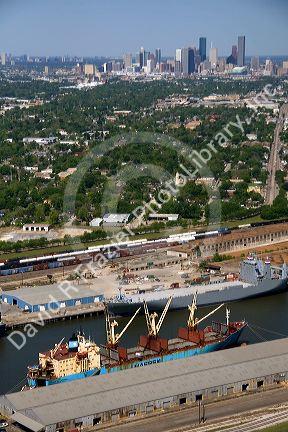 Aerial view of the Port of Houston along the Houston Ship Channel in Houston, Texas.