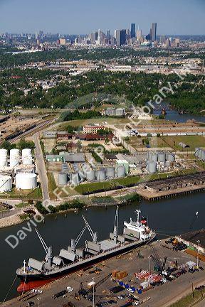 Aerial view of the Port of Houston along the Houston Ship Channel in Houston, Texas.