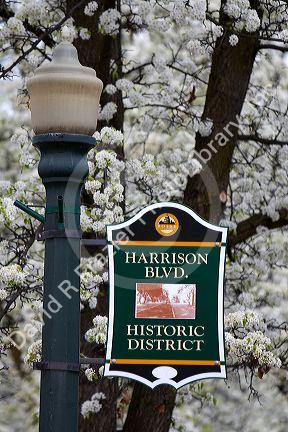 Sign marking Harrison Boulevard historic district in Boise, Idaho.