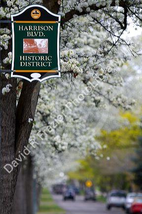 Sign marking Harrison Boulevard historic district in Boise, Idaho.