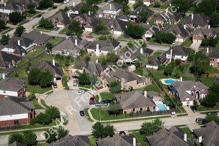 Aerial view of suburban housing near Houston, Texas.