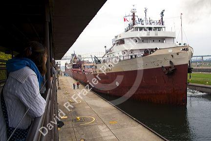 American Victory freighter in the Soo Locks at Sault Ste. Marie, Michigan.