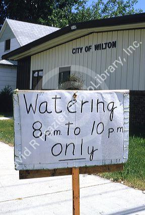 Water rationing sign in Wilton, North Dakota.