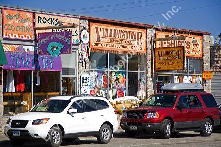 Souvenir shops line the streets of West Yellowstone, Montana.