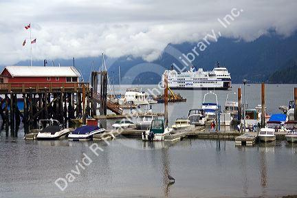 BC Ferry and boats docked at Horseshoe Bay in West Vancouver, British Columbia, Canada.
