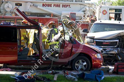 Firefighters respond to a traffic accident in Boise, Idaho.