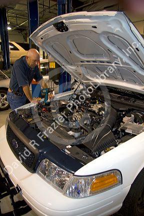Under the hood of a Flexible-Fuel police vehicle in Boise, Idaho.