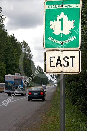 Road sign marking the Trans-Canada Highway in British Columbia, Canada.