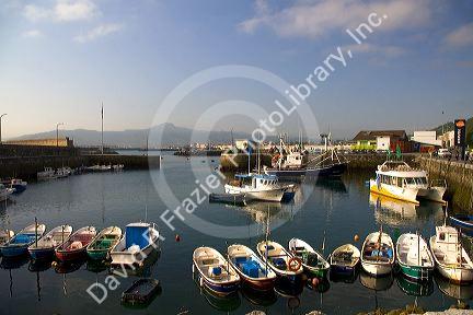 Boats in the Txingudi Bay at the town of Hondarribia, Guipuzcoa, Basque Country, Northern Spain.