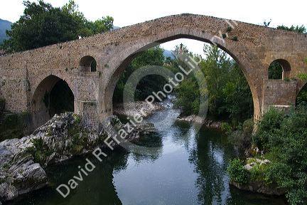 Roman bridge crossing the Sella River at Cangas de Onis, Asturias, northern Spain.