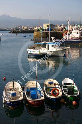 Boats in the Txingudi Bay at the town of Hondarribia, Guipuzcoa, Basque Country, Northern Spain.