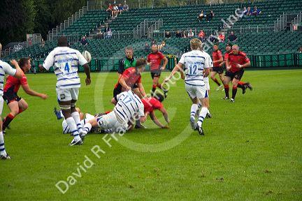 Men play a game of rugby in the city of Bath, Somerset, England.