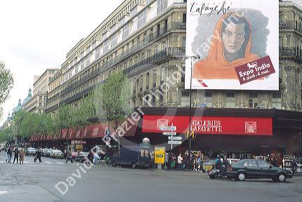 Exterior view of Galeries Lafayette in Paris, France.