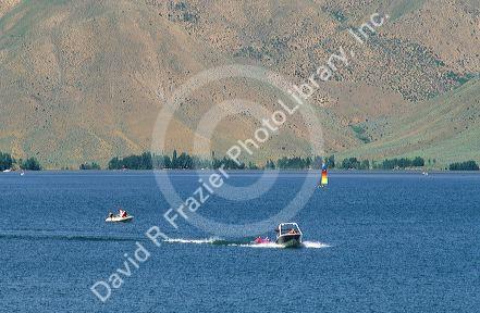 A ski boat on Lucky Peak reservoir near Boise, Idaho.