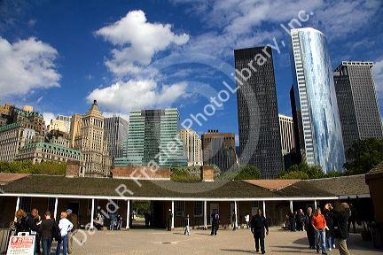 View of New York City skyline from Battery Park, New York, USA.
