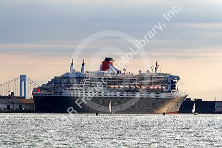 Queen Mary 2 ocean liner in New York Harbor, New York, USA.