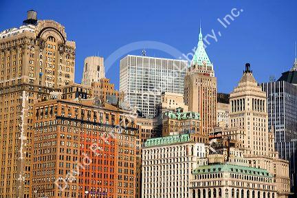 Skyscrapers in Lower Manhattan, New York City, New York, USA.