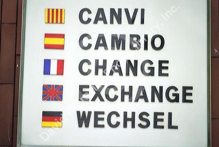 Signage for money exchange in France.