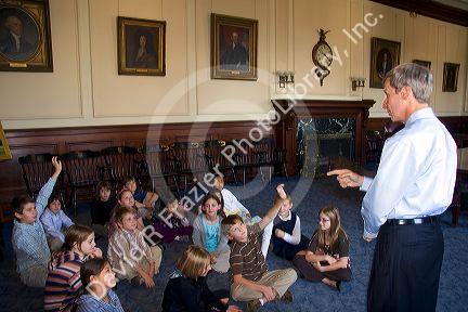 Governer John Lynch speaking to school children inside the New Hampshire State House at Concord, New Hampshire, USA.