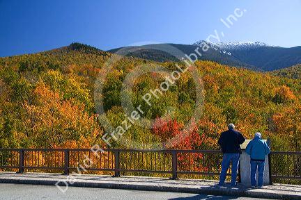 Scenic view of fall foliage and Mount Lafayette from Franconia Notch State Park, New Hampshire, USA.