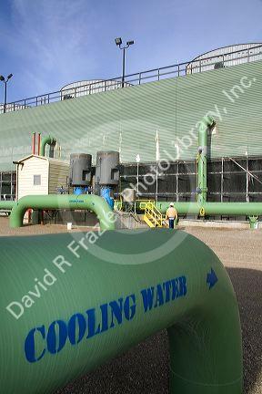 Cooling water pipe at a geothermal power plant in Malta, Idaho, USA.