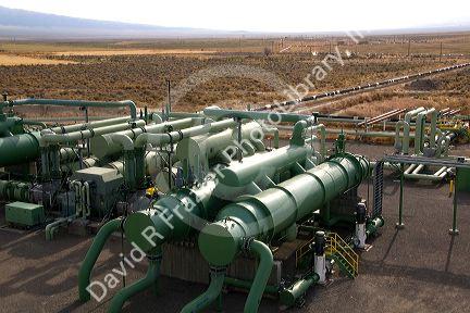 The workings of a geothermal power plant in Malta, Idaho, USA.