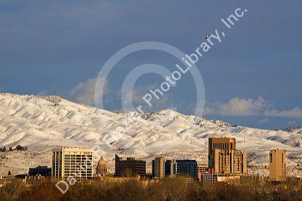 Snow covered foothills and downtown Boise, Idaho, USA.