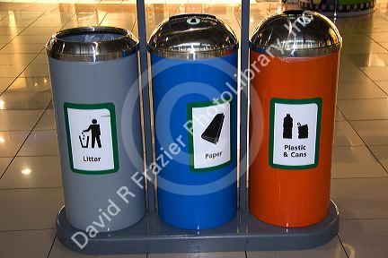 Recycling station at the London Heathrow airport in the United Kingdom.
