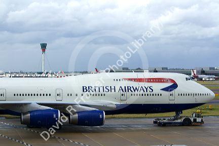 Airliner on the runway at London Heathrow Airport, England, United Kingdom.