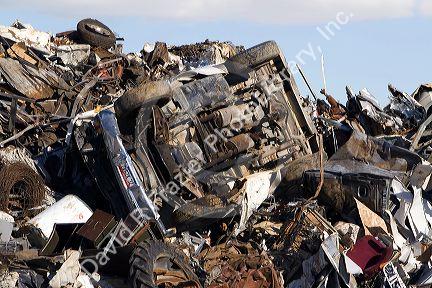 A pile of scrap metal including a junk automobile at the Pacific Steel and Recycling center in Elmore County, Idaho.