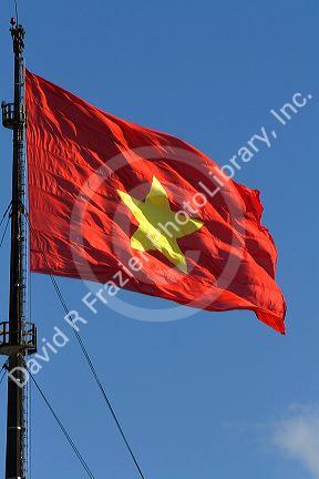 The flag of Vietnam.