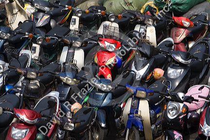 Scooters parked in the Cholon district of Ho Chi Minh City, Vietnam.