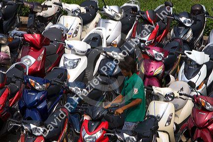 Scooters parked in the Cholon district of Ho Chi Minh City, Vietnam.