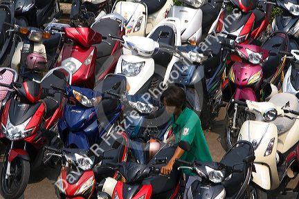 Scooters parked in the Cholon district of Ho Chi Minh City, Vietnam.