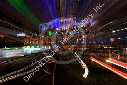 Night street scene during Tet in the historical center of Hanoi, Vietnam.